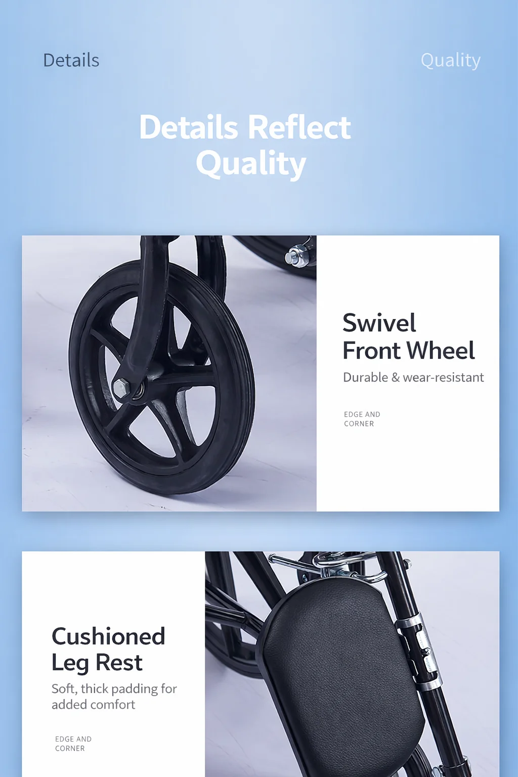 Premium Foldable Lightweight Wheelchair 15.5 Kg Carbon Steel Frame with Dual Braking System, Adjustable 90° Leg Rest, Compact Travel Portable Mobility Chair