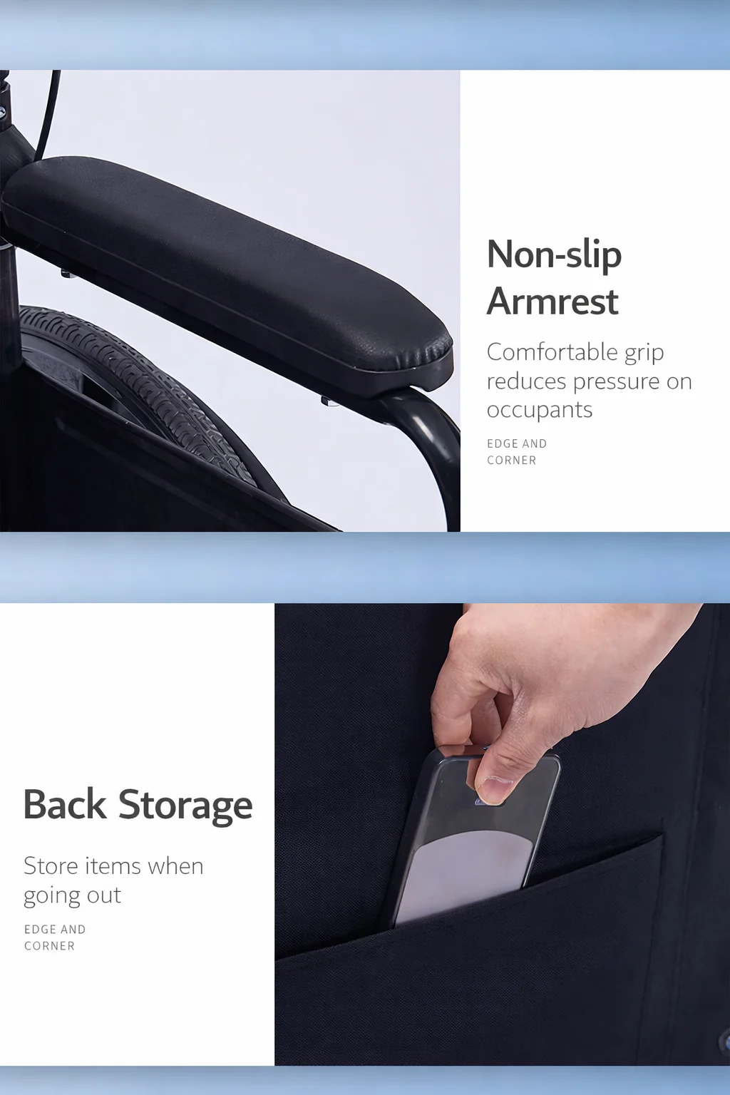 Premium Foldable Lightweight Wheelchair 15.5 Kg Carbon Steel Frame with Dual Braking System, Adjustable 90° Leg Rest, Compact Travel Portable Mobility Chair