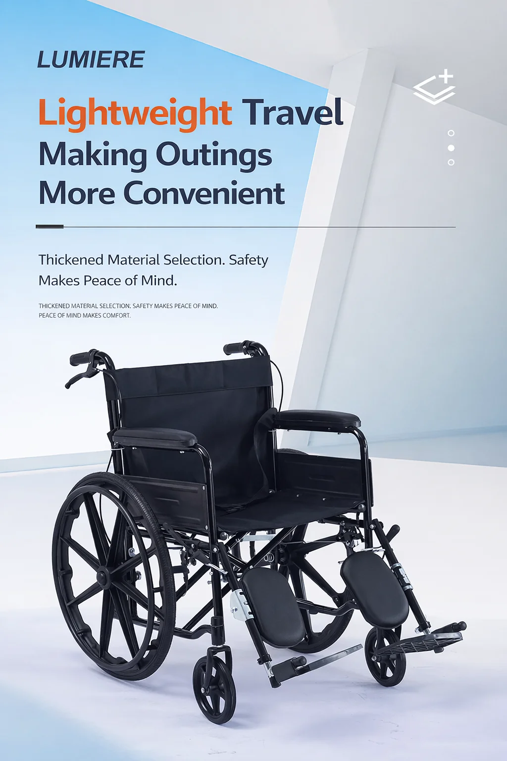 Premium Foldable Lightweight Wheelchair 15.5 Kg Carbon Steel Frame with Dual Braking System, Adjustable 90° Leg Rest, Compact Travel Portable Mobility Chair