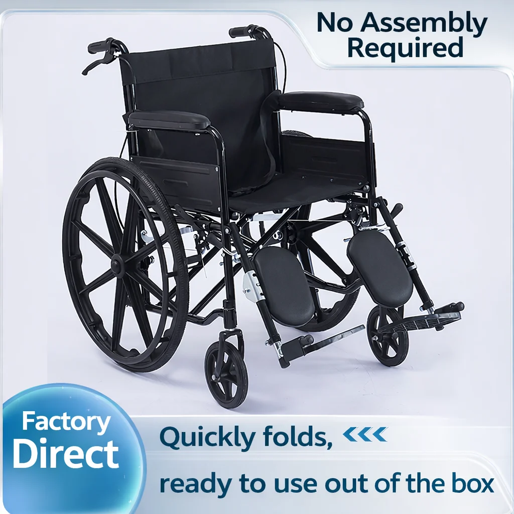 Premium Foldable Lightweight Wheelchair 15.5 Kg Carbon Steel Frame with Dual Braking System, Adjustable 90° Leg Rest, Compact Travel Portable Mobility Chair