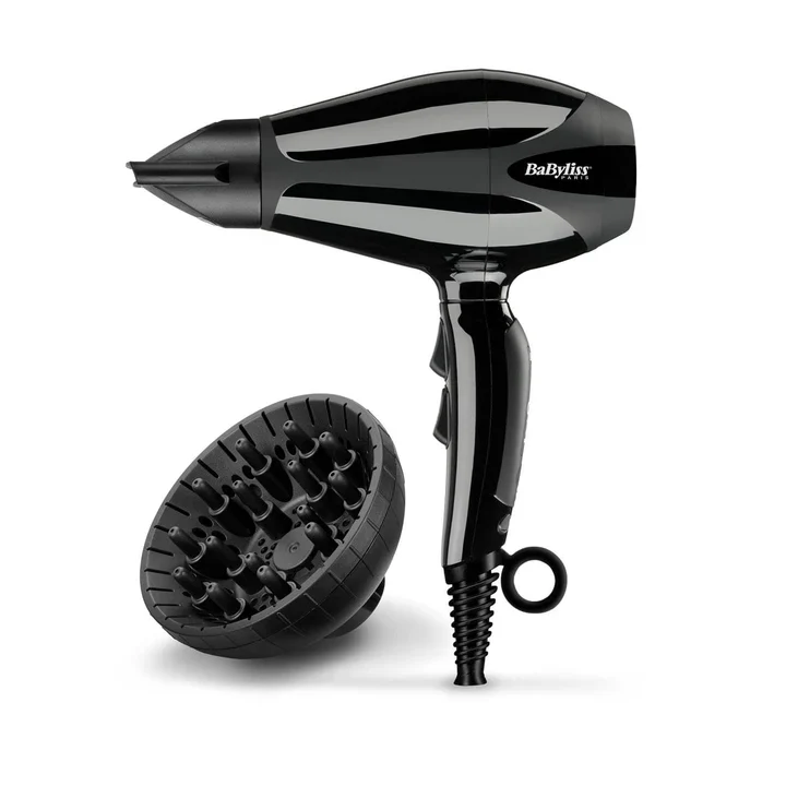 Babyliss Ac Dryer 2400W 2 Nozzles Ionic Black 124Km/H 2 Heat 2 Speed Cold Shot Frizz Control Diffuser