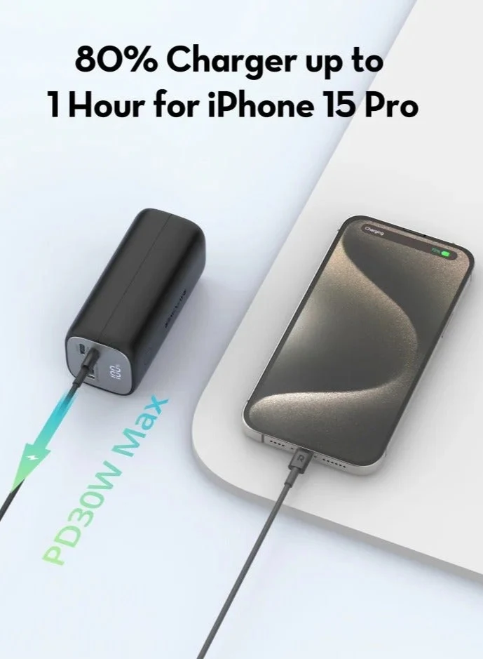 14000 mAh RAV Power RP-PB208 Mini PD Pioneer PD30W 3-Port Power Bank Black