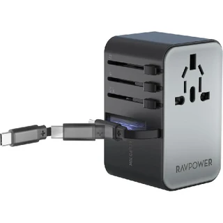 RAVPower RP-PC1061 GaN PD70W Travel charger with retractable C-C cable(Black)