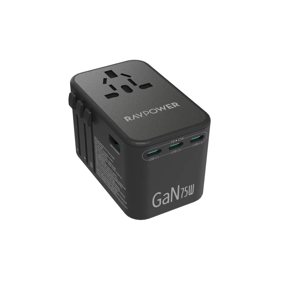 RAVPOWER RP-PC1043 PD GaN 75W 4-Port Travel Charger - Black