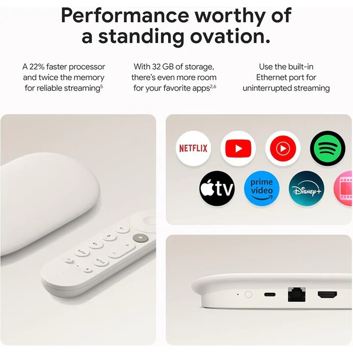 Google TV Streamer 4K HDR with 32GB Storage, Dolby Vision, Smart Home Control & Voice Remote - Porcelain