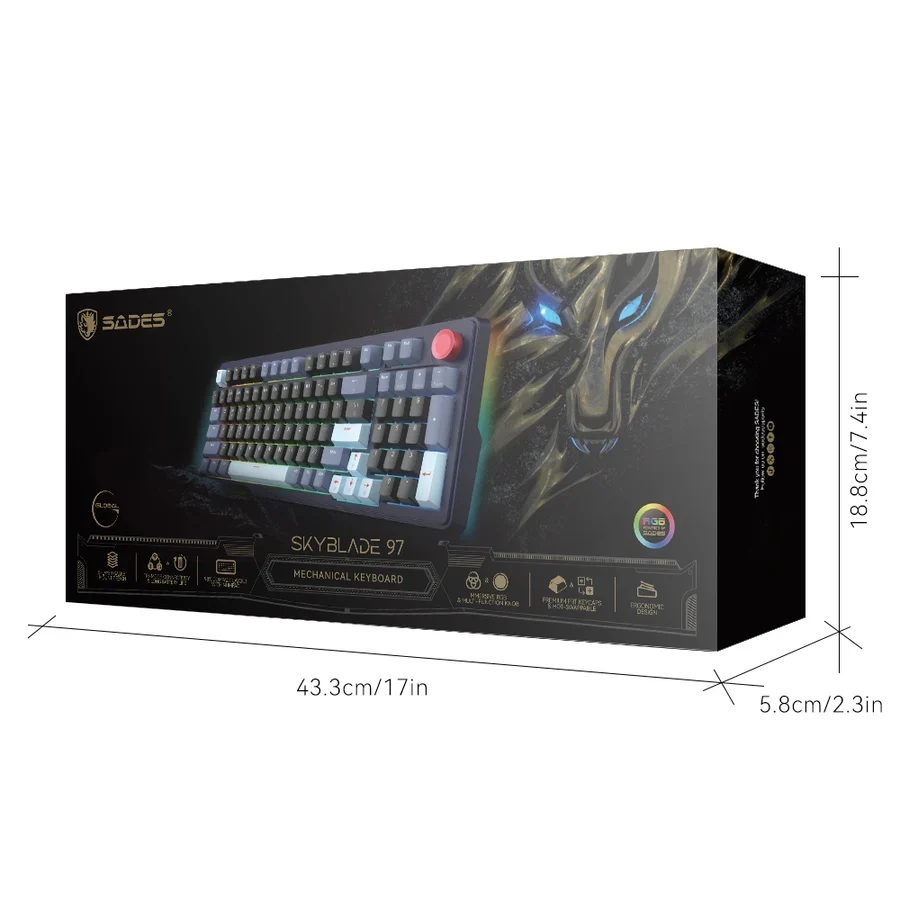 Sades Skyblade 97 97 Key Compact layout 98% with immersive RGB & Multi-Function Knob Wireless mechanical Gaming keyboard - Black