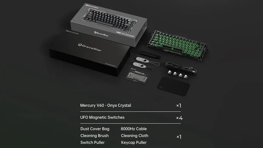 GravaStar Mercury V60 60% Hall Effect Magnetic Switch Gaming Keyboard - Onyx Crystal
