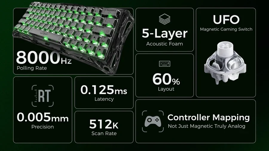 GravaStar Mercury V60 60% Hall Effect Magnetic Switch Gaming Keyboard - Onyx Crystal