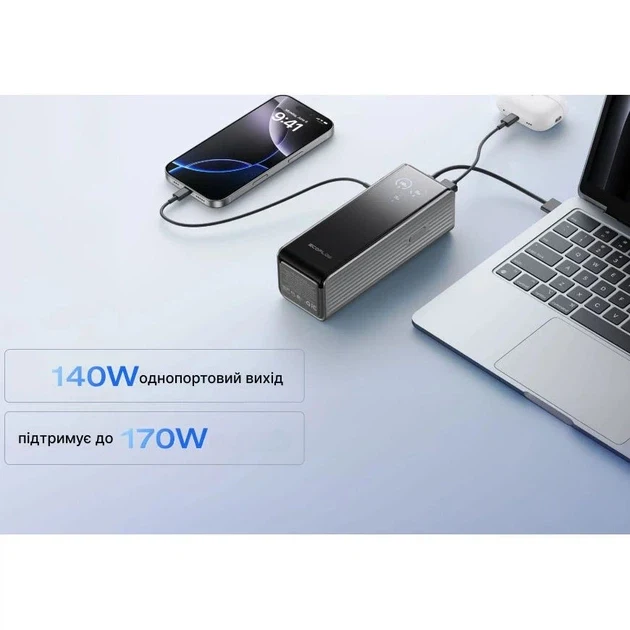 EcoFlow RAPID Power Bank (25,000mAh, 170W, 100W Built-In and Retractable Cables) - Silver