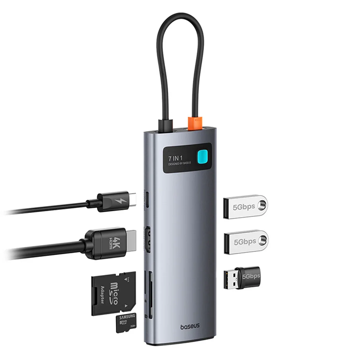 Baseus Metal Gleam 7-Port HUB - Grey