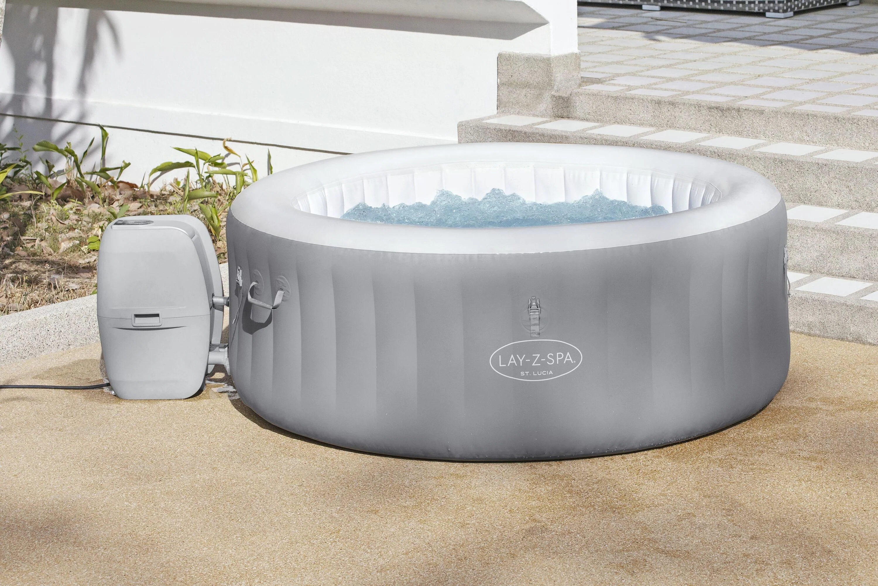 Bestway St. Lucia AirJet 3-Person Inflatable Hot Tub 1.70M x 66CM Grey with Heater & Filter System