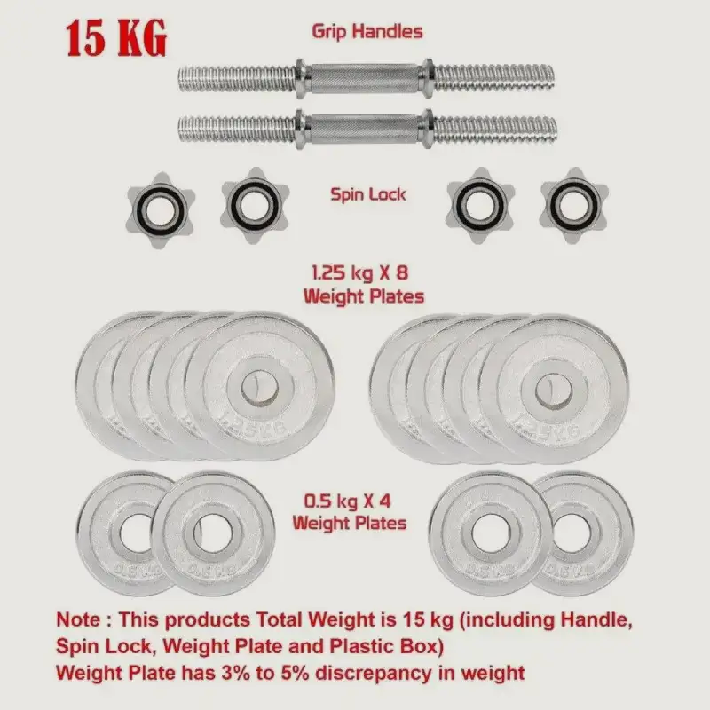 15KG Adjustable Chrome Dumbbell Weight Set with Carrying Case