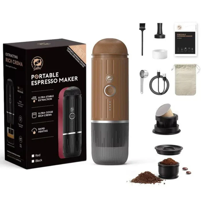 iCafilas 2-in-1 Portable Espresso Maker with Heating - Brown