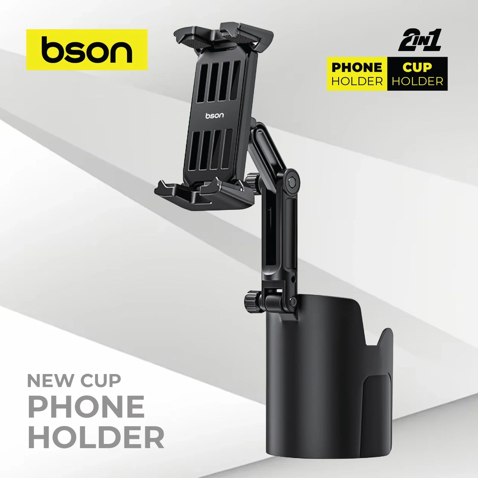 BSON Cup Phone Holder - 2-in-1 with Adjustable Extender & Strong Clip
