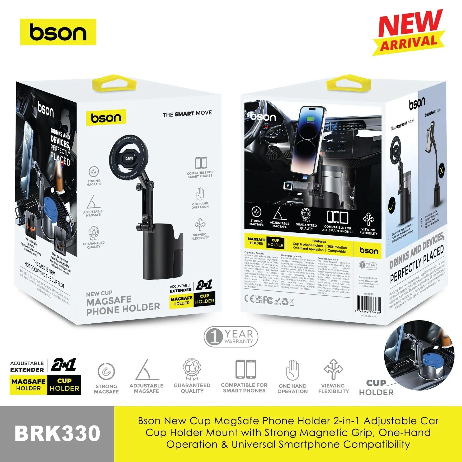 BSON MagSafe Phone Holder - 2-in-1 Adjustable Car Mount