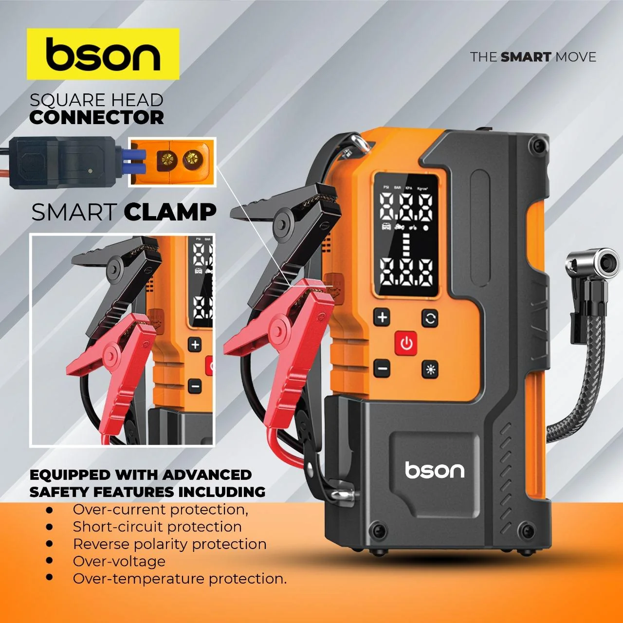 BSON Turbo Jump Starter with Air Inflator - 6-in-1 Emergency Kit