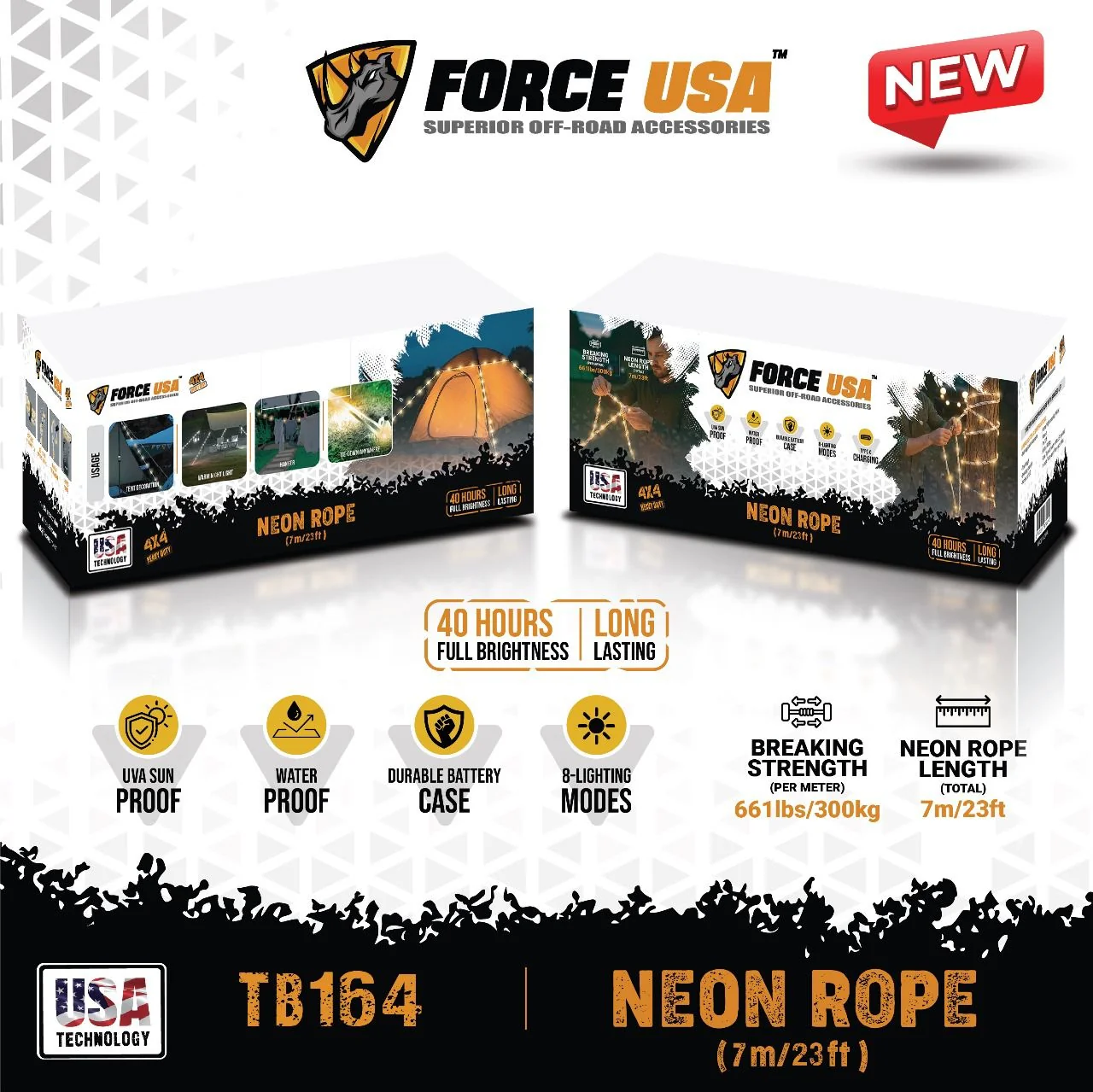 BSON Force USA Neon Rope Light - 7m, 8 Modes, Waterproof & UV-Proof