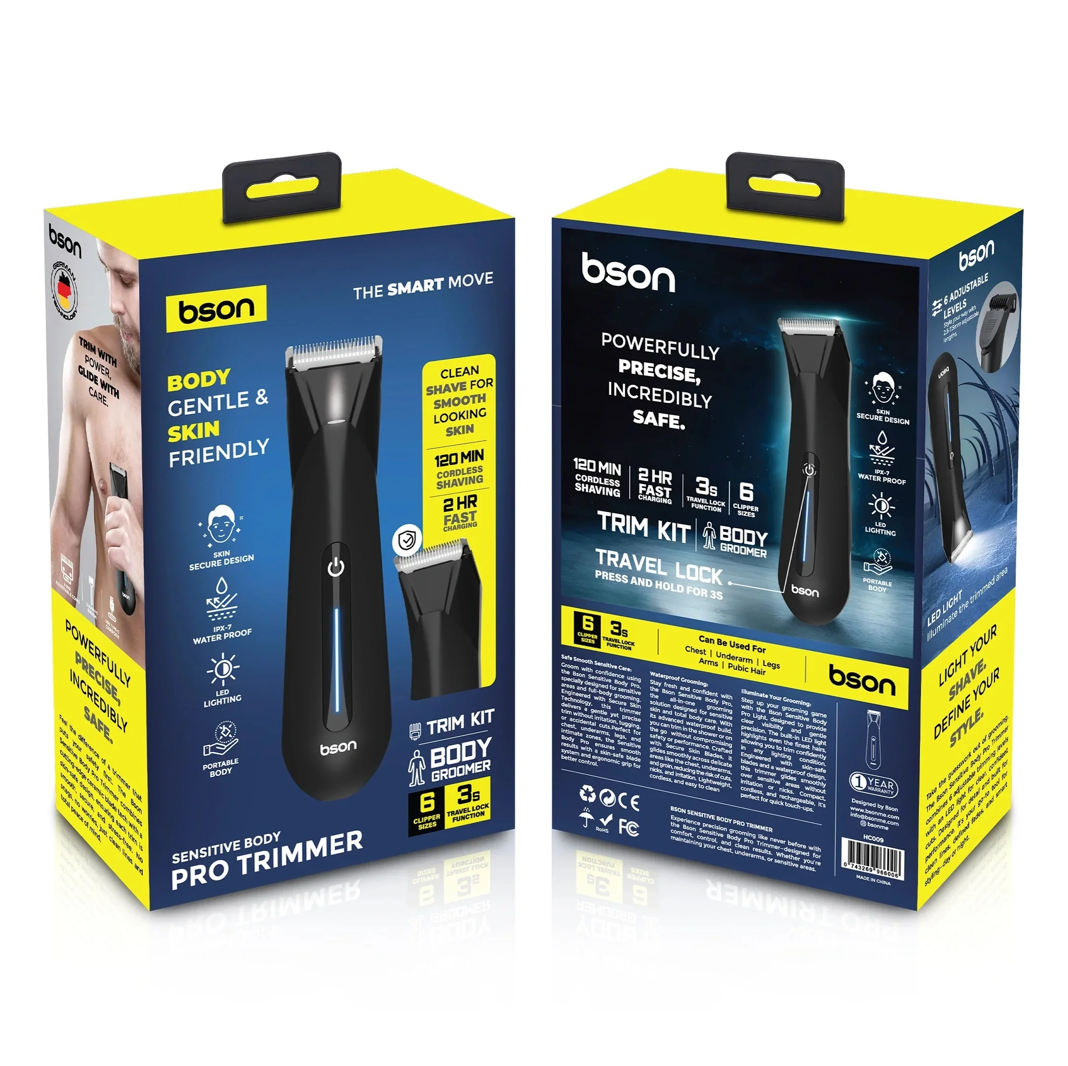 BSON Sensitive Body Pro Trimmer - Waterproof & LED Light