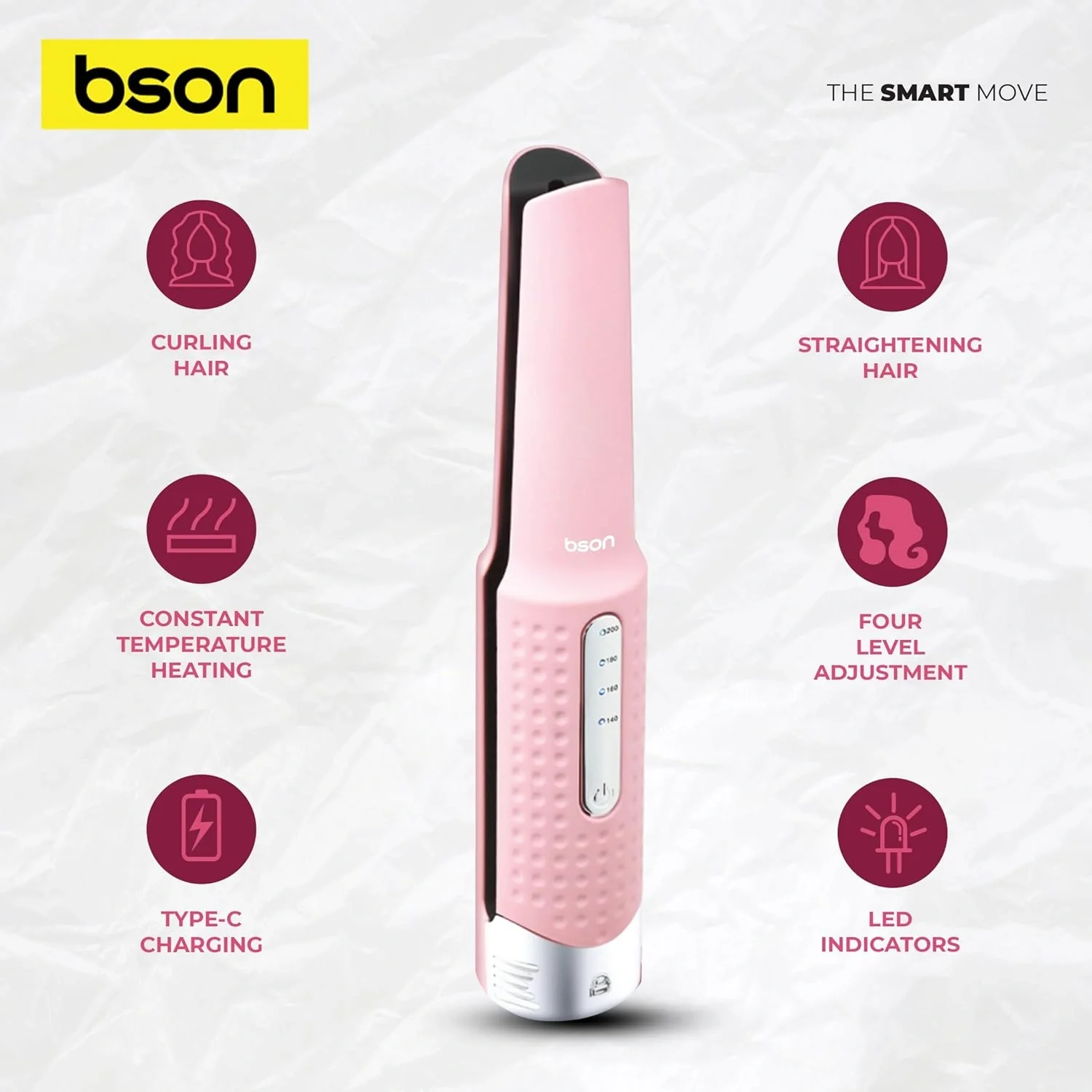 BSON Lock Hair Styler - Wireless Straightener & Curler with Heat Adjustment