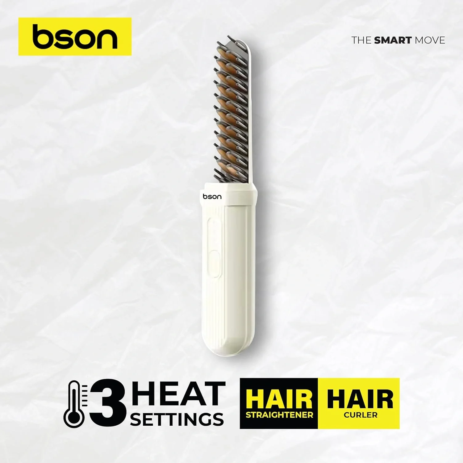 BSON 2-in-1 Hair Comb & Straightener/Curling Iron - Cordless & Adjustable Heat