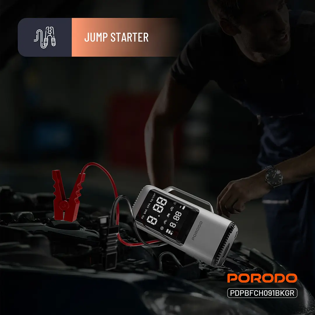 Porodo 6-in-1 Multi-Function Power Tool, Jump Starter, Air Compressor, Power Bank - Black Gray