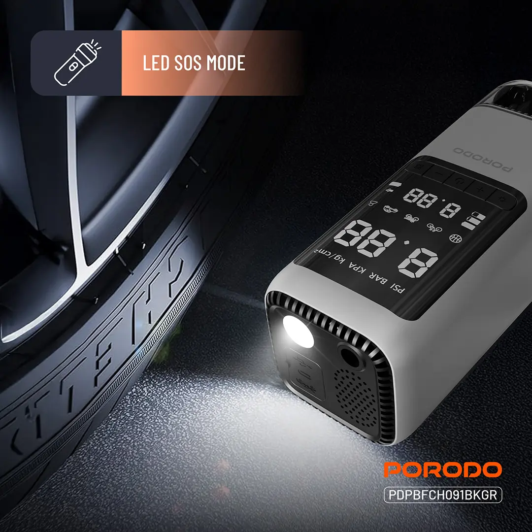 Porodo 6-in-1 Multi-Function Power Tool, Jump Starter, Air Compressor, Power Bank - Black Gray