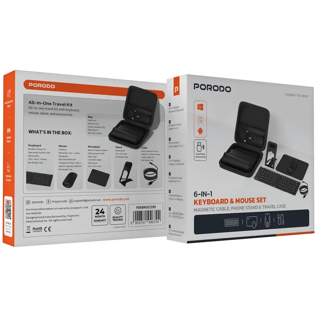 Porodo 6-in-1 Keyboard & Mouse Set - Black