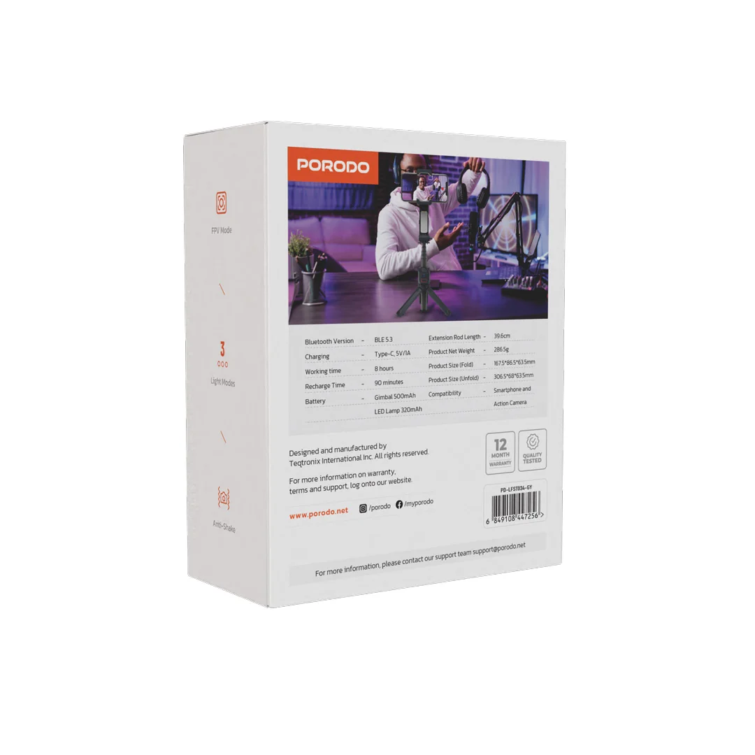 Porodo 2-Axis Gimbal Stablizer - Black
