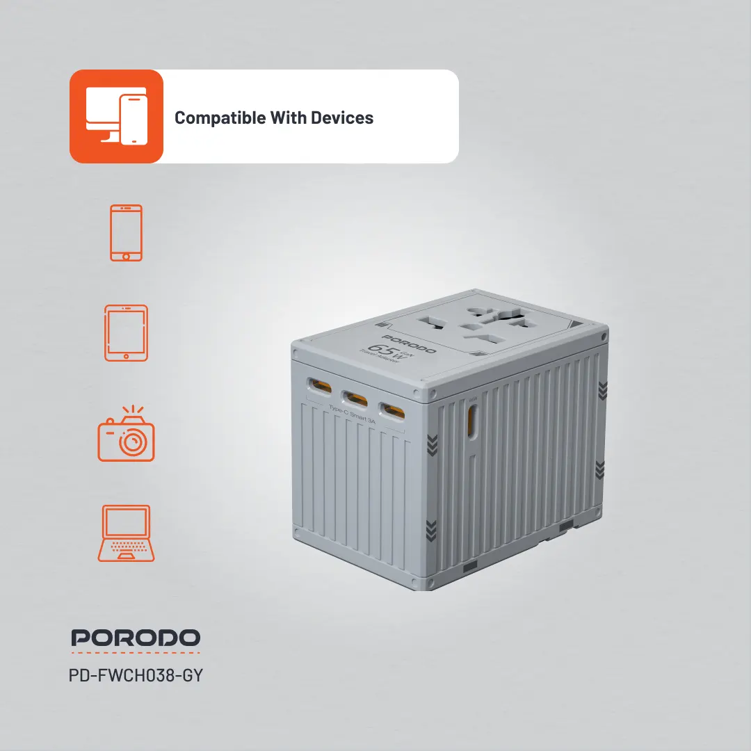 Porodo FWC038 Gan 5-Port Travel Block Universal Charger