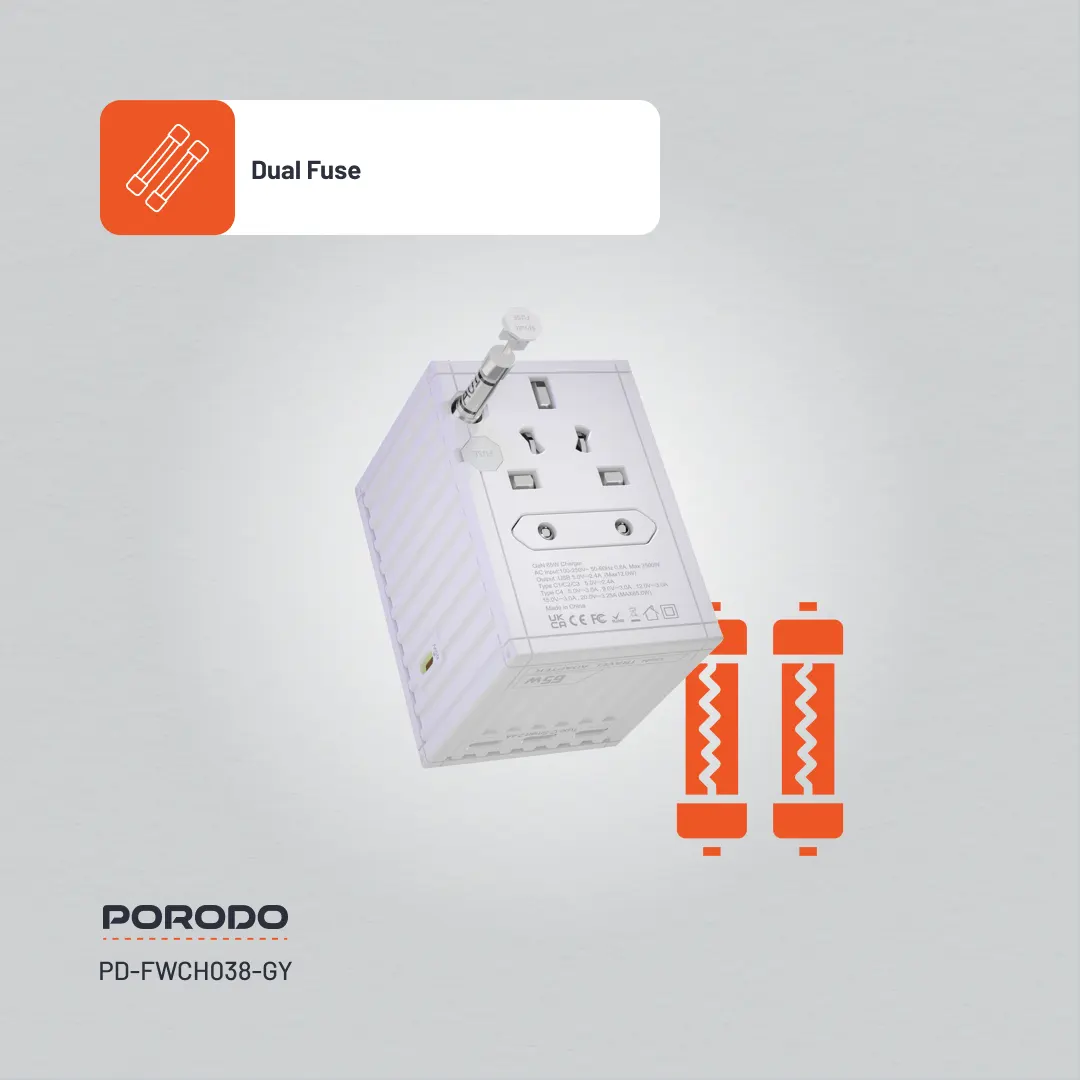 Porodo FWC038 Gan 5-Port Travel Block Universal Charger
