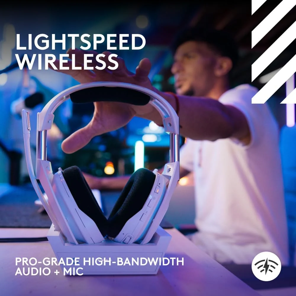 Logitech Astro A50 X LIGHTSPEED Wireless Gaming Headset + Base Station, PRO-G GRAPHENE, PLAYSYNC Across Xbox Series X|S + PS5 + PC/mac, Bluetooth, HDMI 2.1 Passthru - White