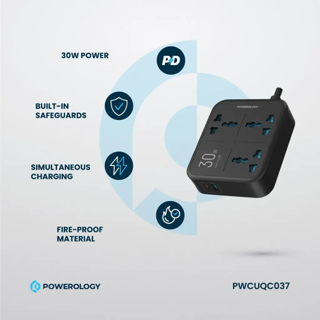 Powerology Power Strip 3250W 3AC Pwc037 - Black