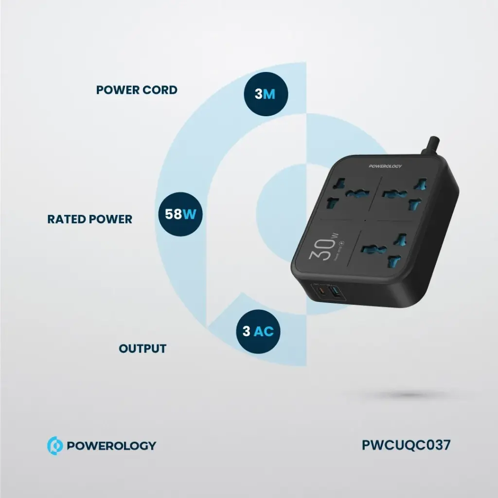 Powerology Power Strip 3250W 3AC Pwc037 - Black