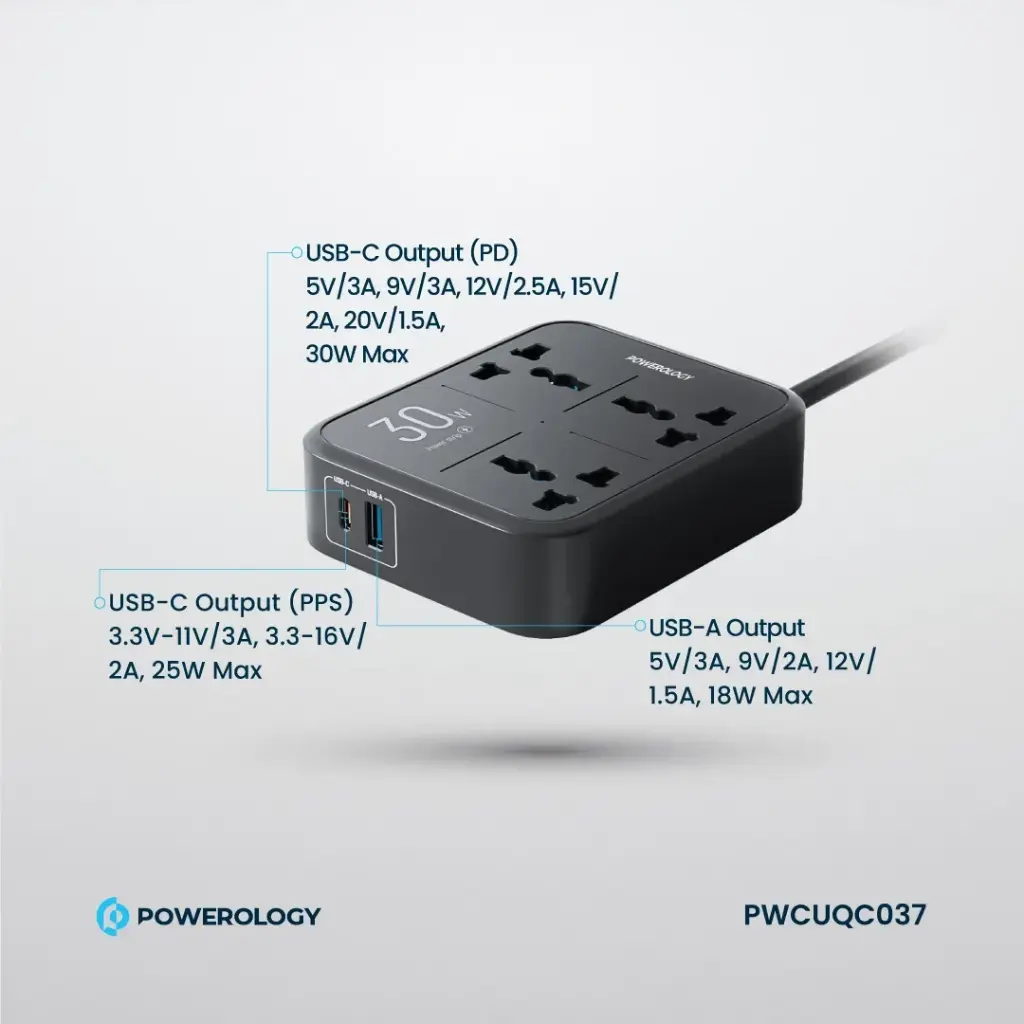 Powerology Power Strip 3250W 3AC Pwc037 - Black