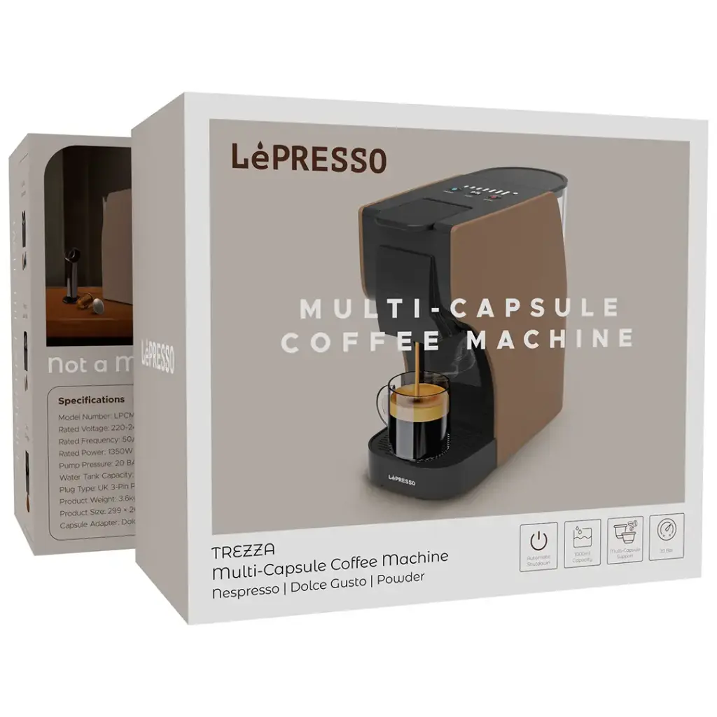 LePresso Trezza Multi-Capsule Coffee Machine with 1350W Rated Power - Brown