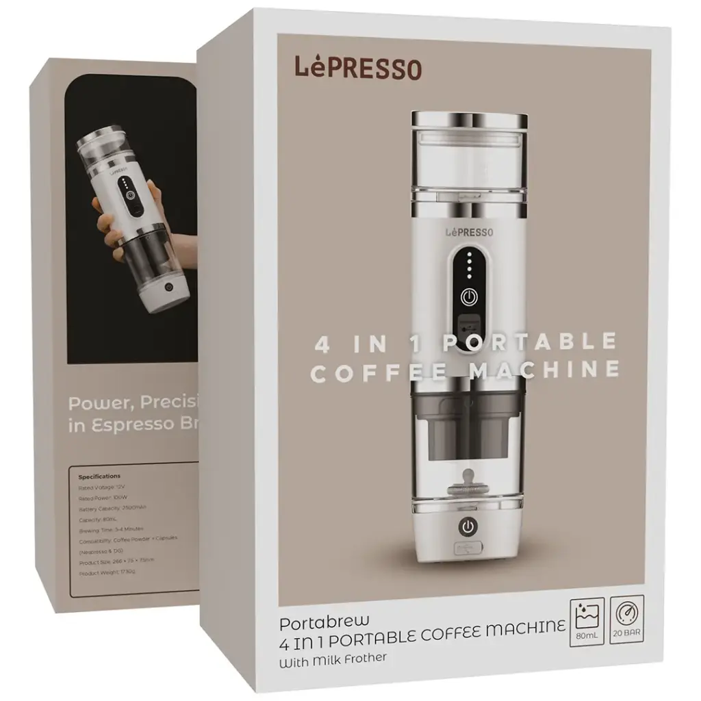 Lepresso 4 in 1 Portable Coffee Machine with Milk Frother - White