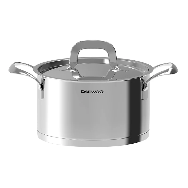 Daewoo 18/10 Stainless Steel Cookware Set of 7 Pcs (28, 24, 20 cm Pots, 24cm Pan) - Silver