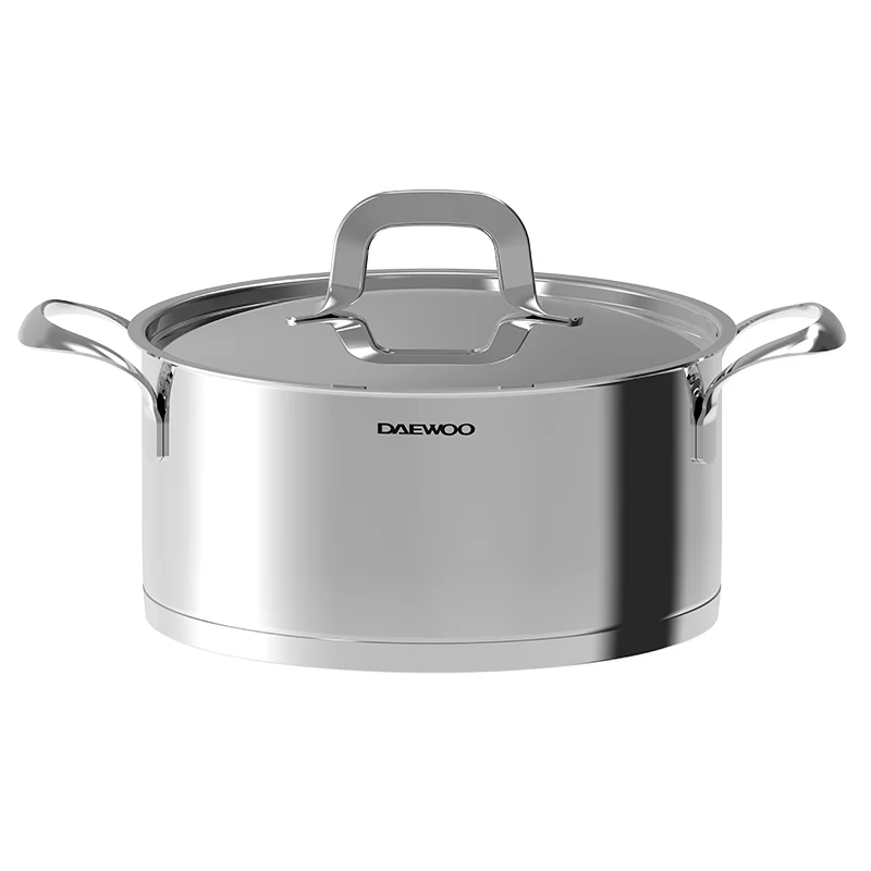 Daewoo 18/10 Stainless Steel Cookware Set of 7 Pcs (28, 24, 20 cm Pots, 24cm Pan) - Silver