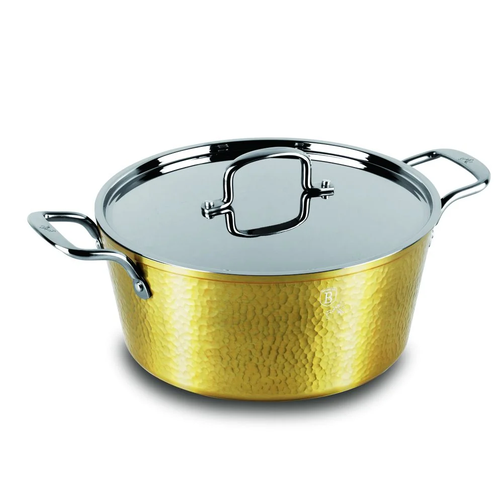 Berlinger Haus Hammered Cooking Set 9 Pcs Set Casseroles (30+26+22 cm) + Fry Pan (30+26+22 cm) - Gold