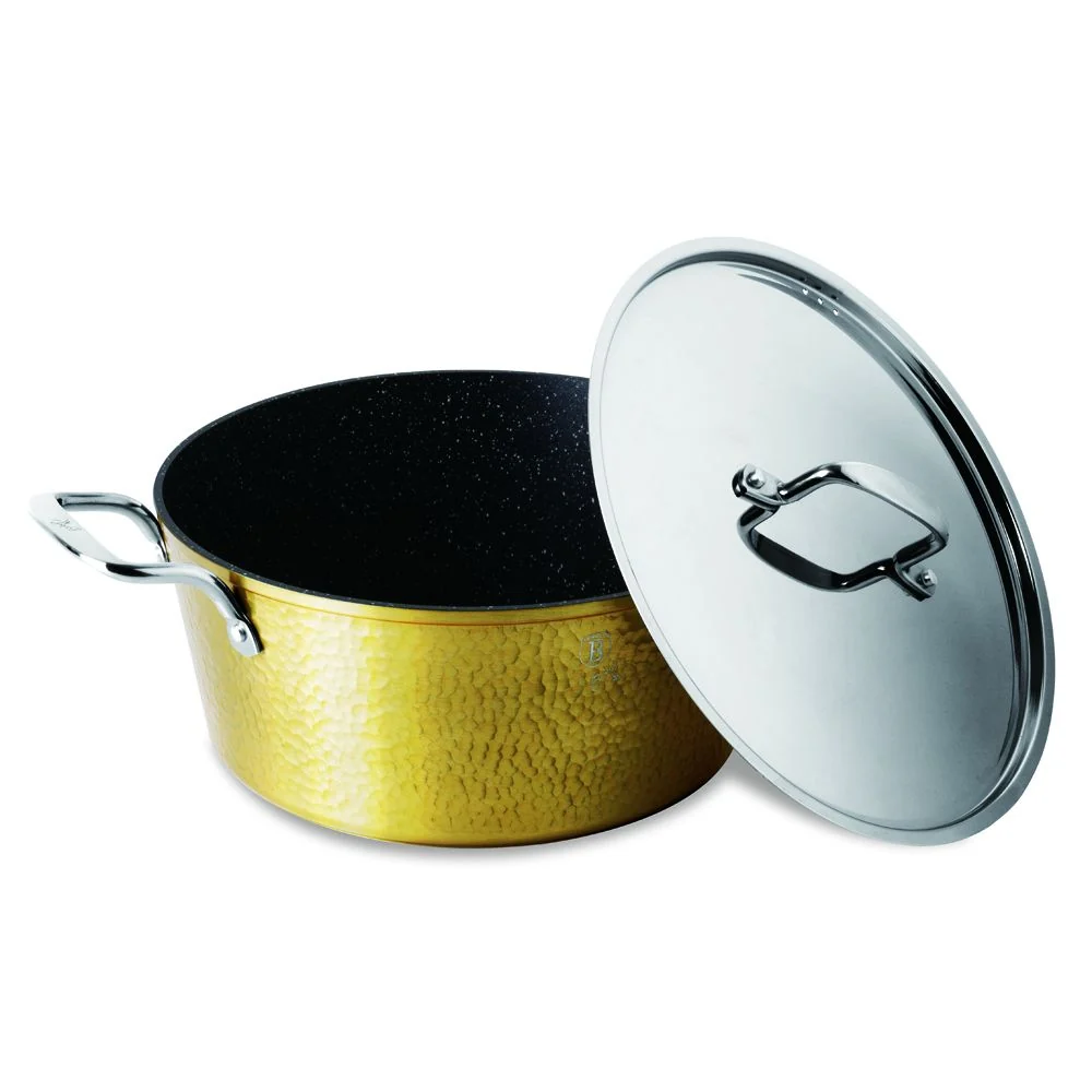 Berlinger Haus Hammered Cooking Set 9 Pcs Set Casseroles (30+26+22 cm) + Fry Pan (30+26+22 cm) - Gold
