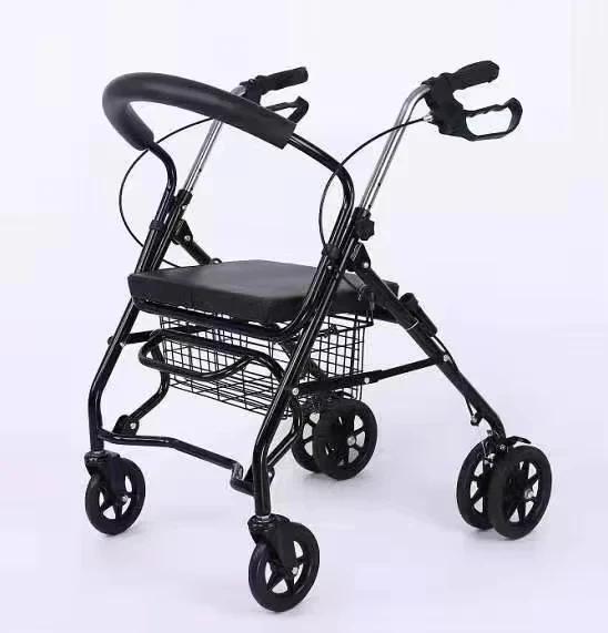 KKF, Foldable 3-in-1 Walker with Seat & Shopping Basket, Height Adjustable Rollator with Dual Handbrake & Reinforced Frame