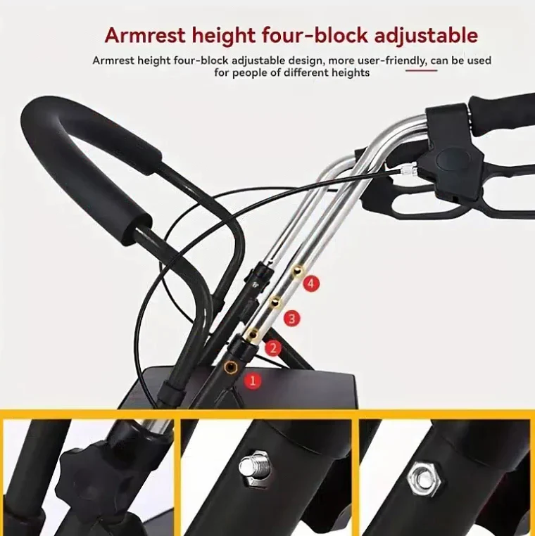 KKF, Foldable 3-in-1 Walker with Seat & Shopping Basket, Height Adjustable Rollator with Dual Handbrake & Reinforced Frame