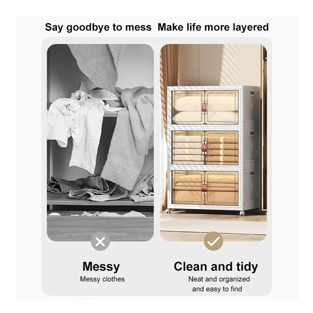 Multipurpose Multi Layer Foldable Stackable Storage Cabinet Box for Home, Bedroom, Kitchen & Garage