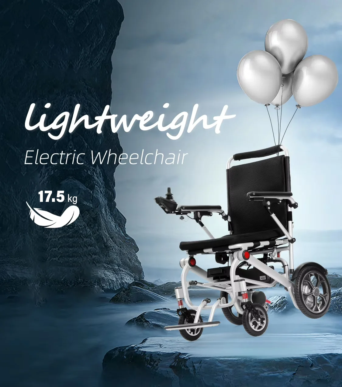 Lightweight Folding Electric Wheelchair with Dual Motor, Compact - 130kg Load Capacity