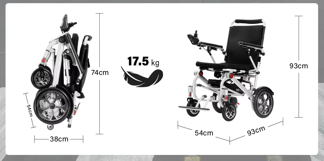 Lightweight Folding Electric Wheelchair with Dual Motor, Compact - 130kg Load Capacity