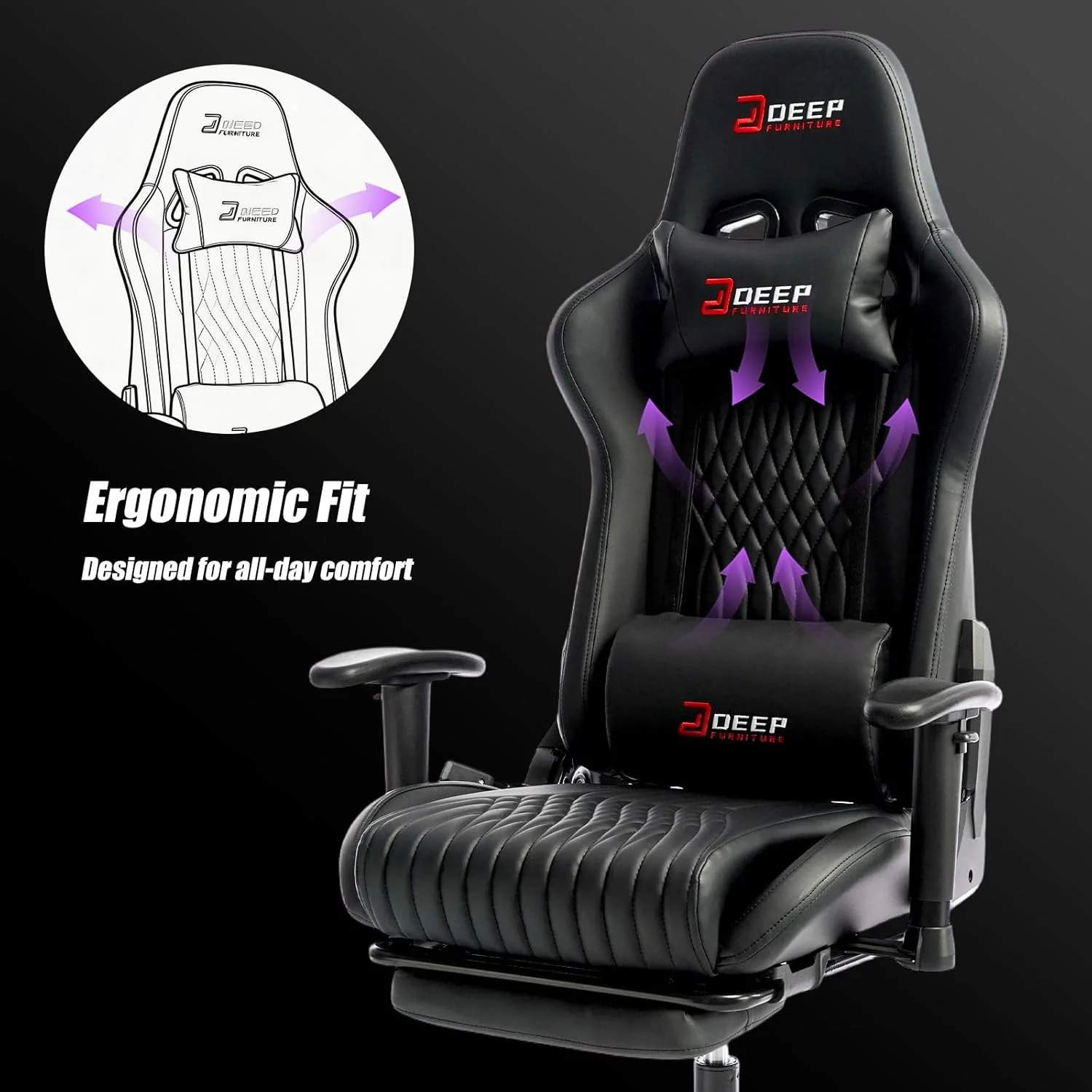J Deep Gaming Chair with Footrest