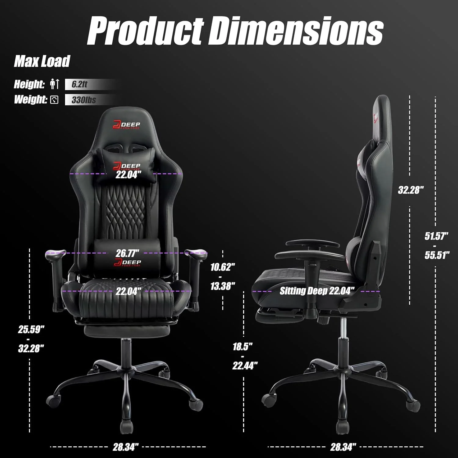 J Deep Gaming Chair with Footrest