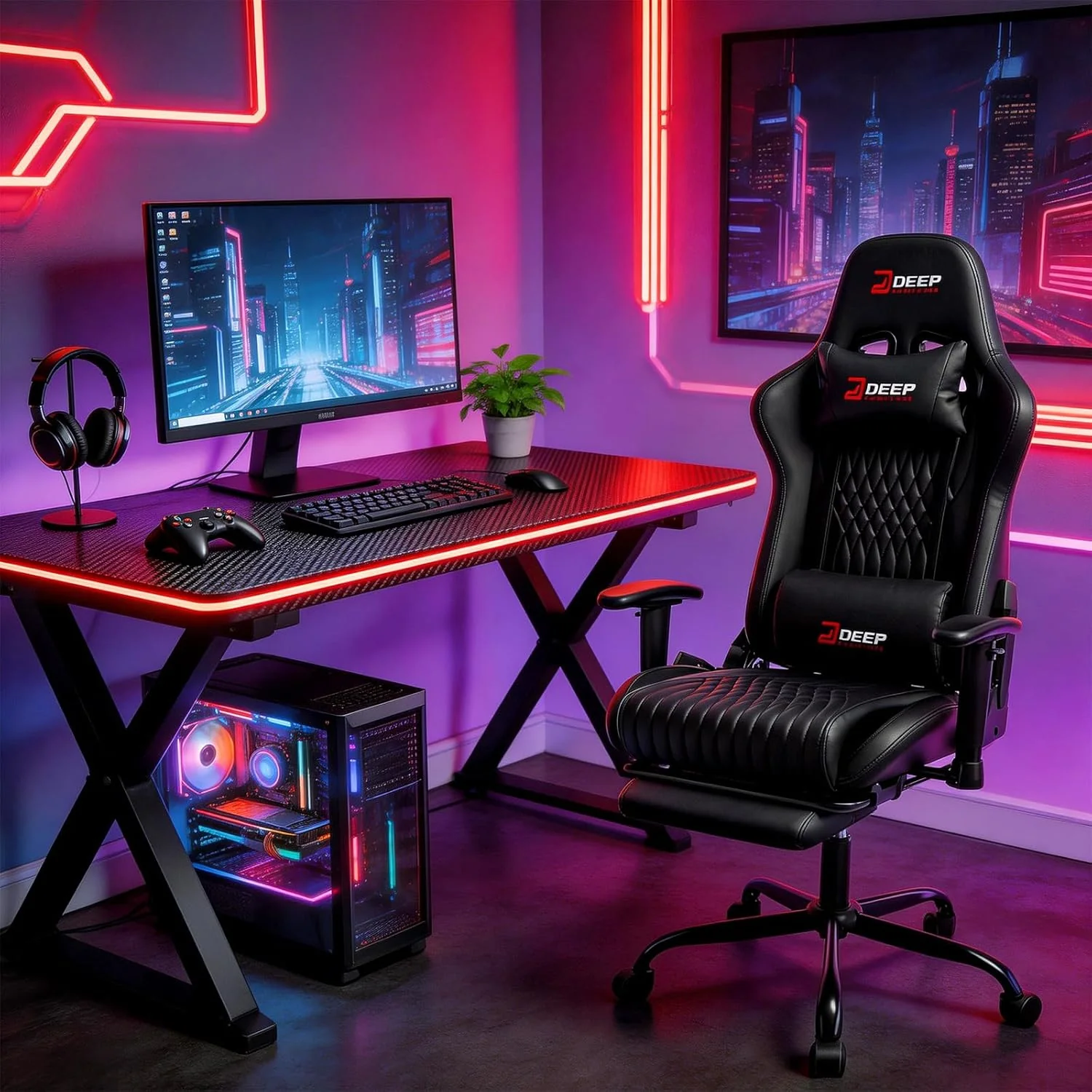 J Deep Gaming Chair with Footrest