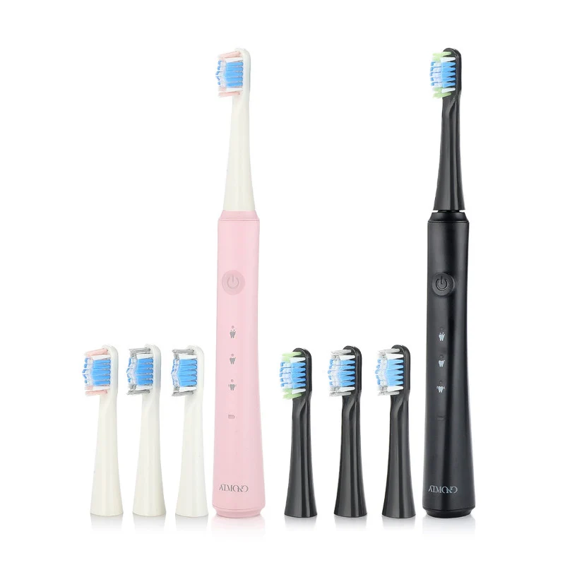 ATMOKO Sonic Duo Electric Toothbrush, Rechargeable with 40000VPM, Includes 8 Brush Heads-HP42A, Black&pink