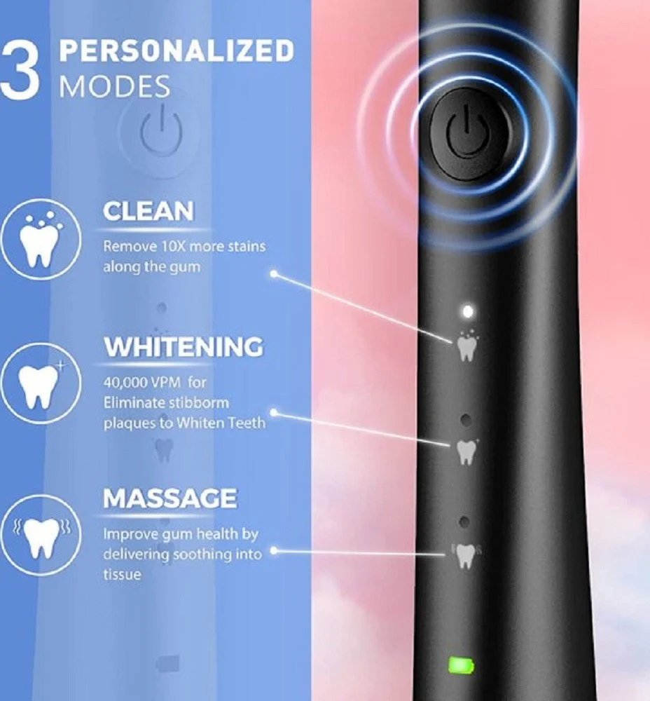 ATMOKO Sonic Duo Electric Toothbrush, Rechargeable with 40000VPM, Includes 8 Brush Heads-HP42A, Black&pink